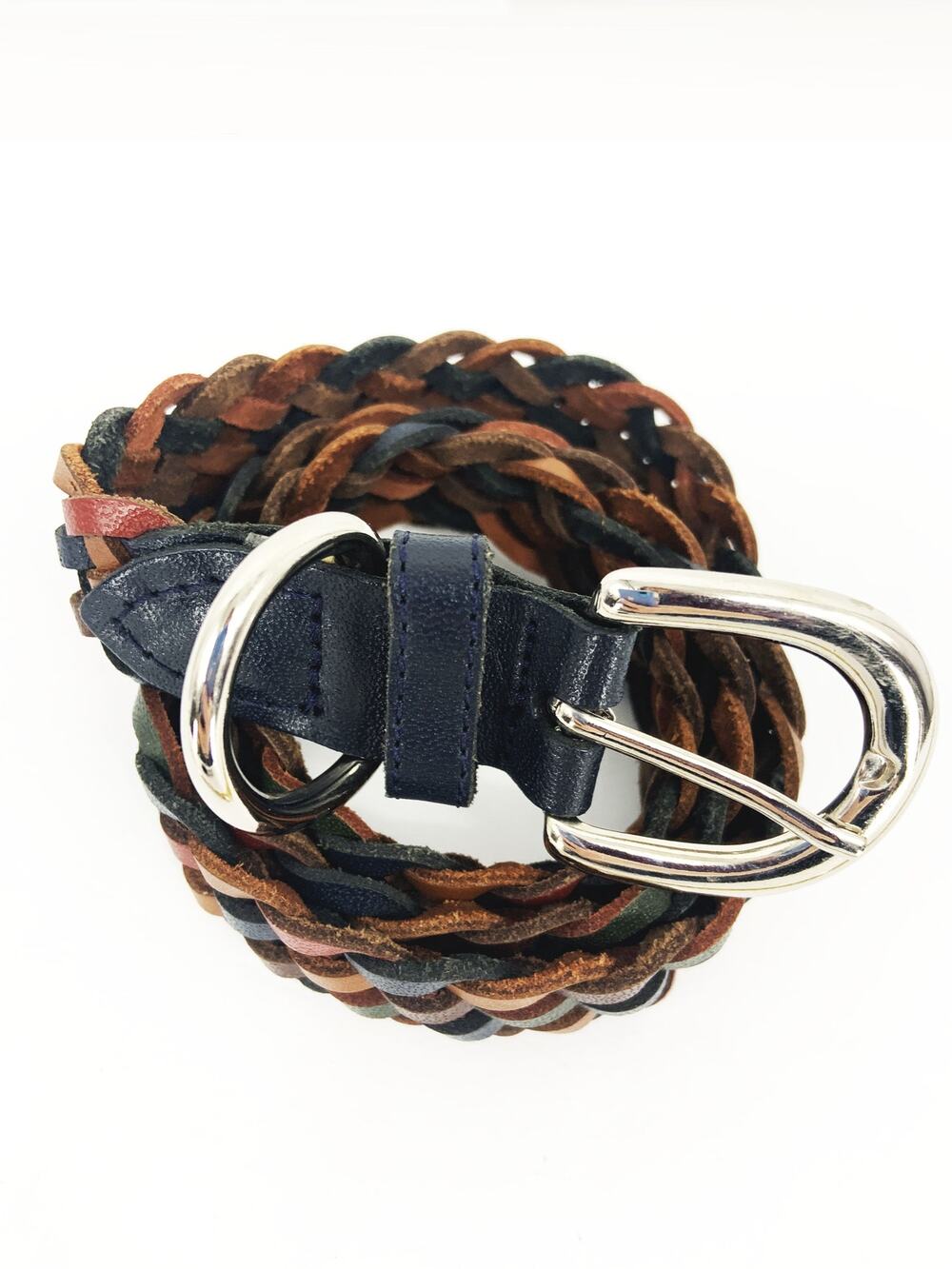Two Toned Braided Genuine Leather Belt Silver Buckle Guatemala Made Size SM